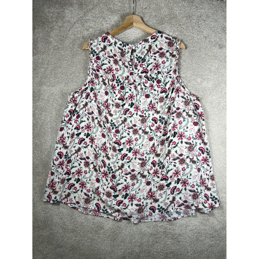 Torrid Womens Plus Size 3 Floral Sleeveless Ruffle Blouse Pink White Keyhole Top - Picture 8 of 11